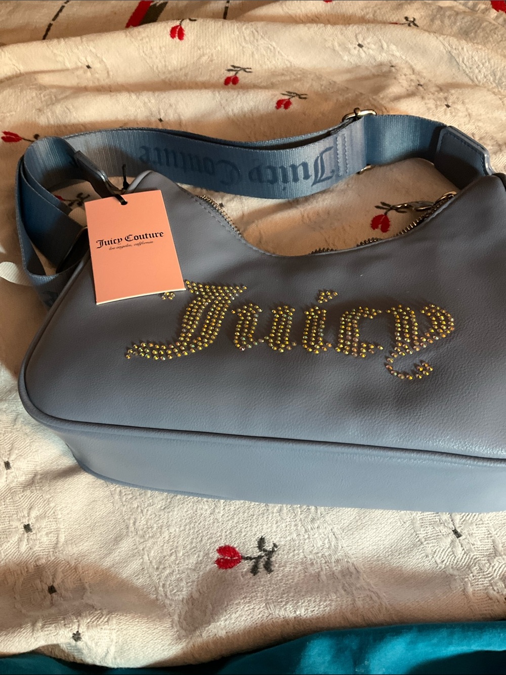 Juicy Couture Slate Blue Studded Logo Shoulder Bag with Branded Strap